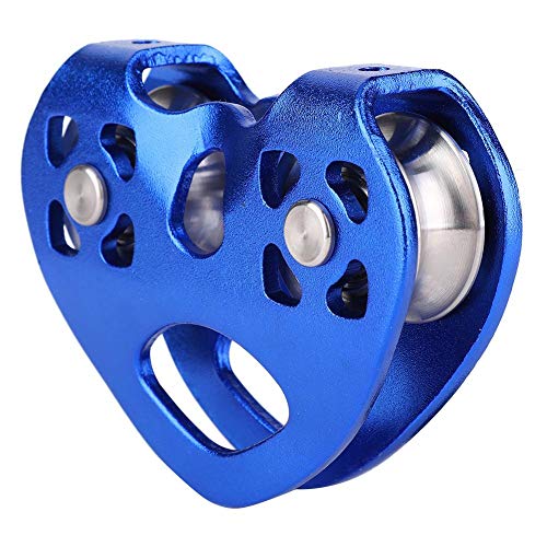 Keen so Outdoor 25KN Heavy Duty Double Axis Double Polea Trolley de Cable Sistema de polea de Escalada en Forma de corazón Polea de Seguridad de Escalada para montañismo Escalada en Roca(Azul)