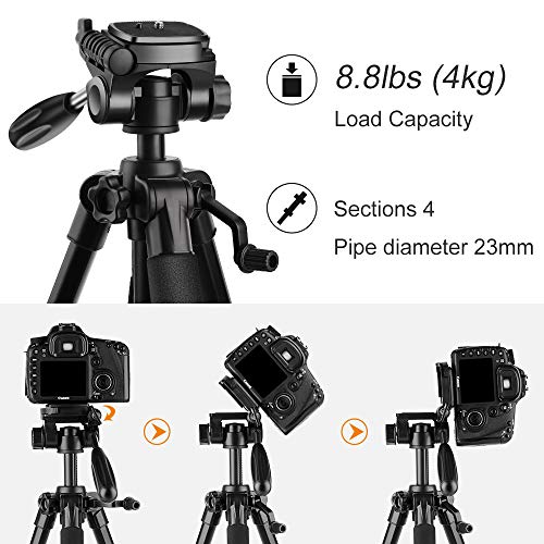 K&F Concept Trípode Cámara Ligero con Soporte para Teléfonos Móviles, Trípode de Aluminio con Cabezal de 3 Ejes para Smartphone Móviles Cámara Digital SLR DSLR DV Vídeocámara