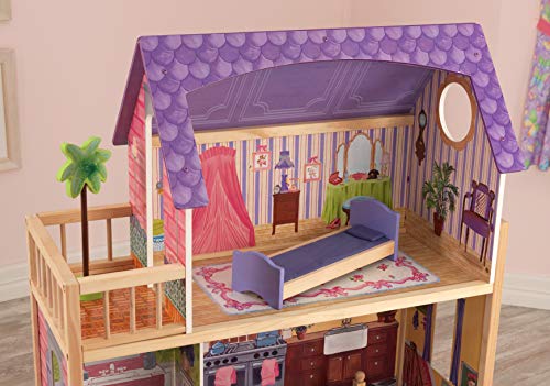 KidKraft- Kayla Casa de muñecas de madera con muebles y accesorios incluidos, 3 pisos, para muñecas de 30 cm , Color Natural/Rosa/Violeta (65092 )