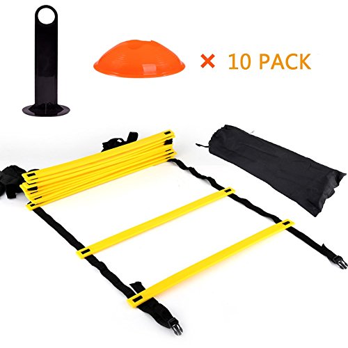 Kit de Entrenamiento Agilidad Velocidad - Escalera de Entrenamiento 12 Peldaños Ajustables + 10pcs Conos de Entrenamiento