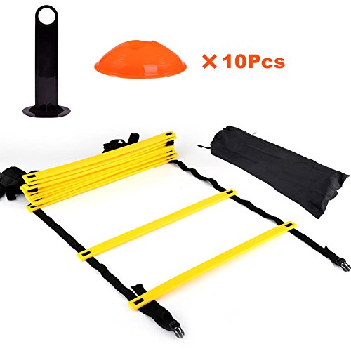 Kit de Entrenamiento Agilidad Velocidad - Escalera de Entrenamiento 12 Peldaños Ajustables + 10pcs Conos de Entrenamiento