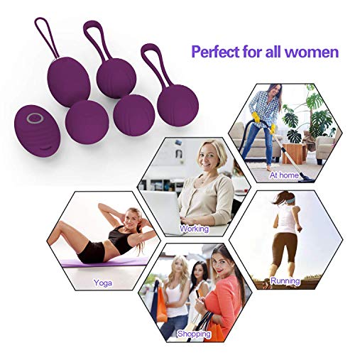 Kit de pelotas Kegel Pesas para ejercicios: masajeador 2 en 1 Bolas Ben Wa para principiantes Control remoto inalámbrico inalámbrico de silicona Masajeador, ejercicio pélvico recargable de Kegel