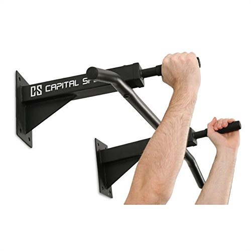 KLAR FIT Klarfit Tyro S1 Barra de Dominadas y Flexiones - Carga máx. 350 kg, Agarre múltiple, Base Acero Resistente, Incluye Kit Montaje en Pared, Entrenamiento en casa, Color Negro