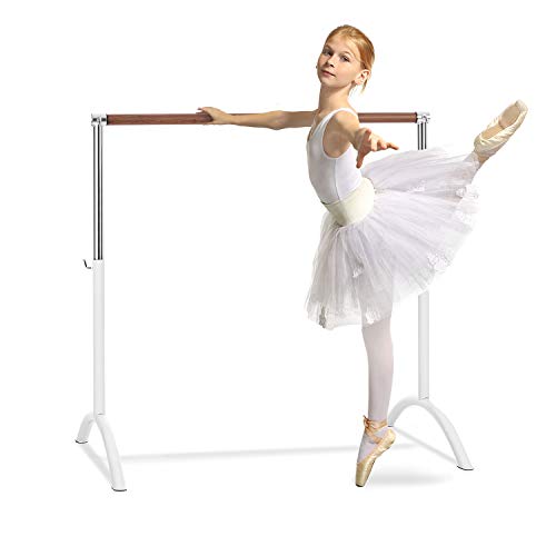 Klarfit Bar Lerina Barra de Ballet - 110 x 113 cm, portátil, aislada, largero de 38 mm de diámetro, Altura Regulable, Acero, Blanco