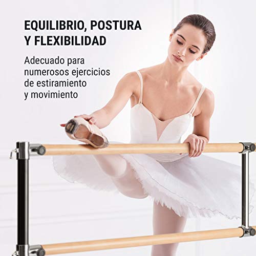 Klarfit Barre Marie Black Edition - Barra de Ballet Doble, 220 x 113 cm, Diámetro 38 mm, Material Acero con Aspecto de Madera, Ideal Entrenamiento de Ballet y de Danza o Realizar estiramientos, Negro