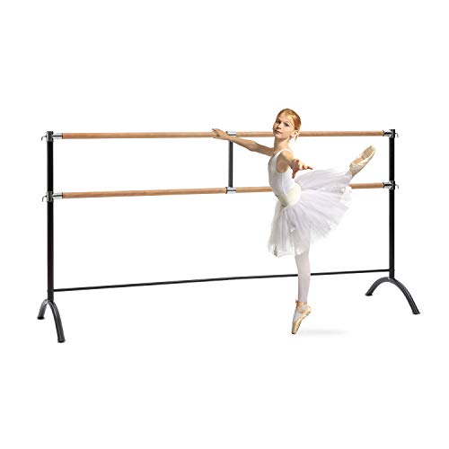 Klarfit Barre Marie Black Edition - Barra de Ballet Doble, 220 x 113 cm, Diámetro 38 mm, Material Acero con Aspecto de Madera, Ideal Entrenamiento de Ballet y de Danza o Realizar estiramientos, Negro