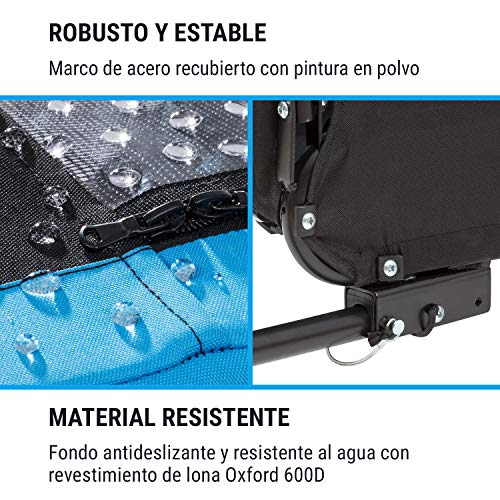 Klarfit Husky Remolque para perros - volumen aprox. 250 litros, material: 600D Oxford Canvas, SmartSpace Concept, carga máxima: 45 kg, bastidor de acero con recubrimiento de polvo, color: azul