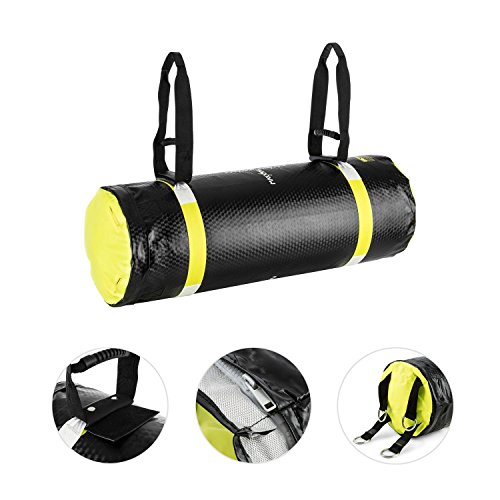 Klarfit Maxxmma A Saco de Boxeo Power Bag Uppercut (3', Relleno de Agua/Aire, Capacidad de 35 a 55 litros, Incluye Manguera de Agua y Bomba de Aire) - Negro Amarillo