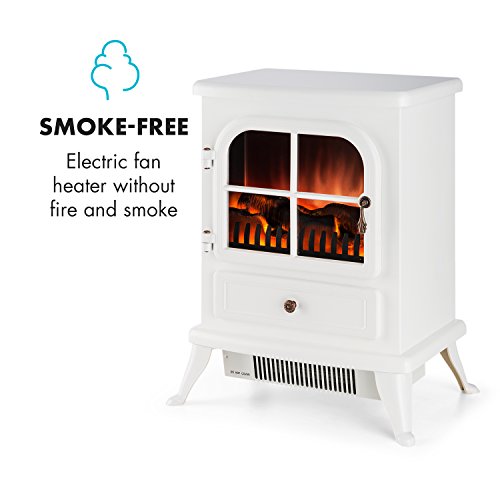 Klarstein St. Moritz - Chimenea eléctrica Virtual, Calefactor, Calefacción, Sistema Independiente de Calefactor, 1850W, 2 Niveles, Termostato, Libre de Fuego y Humo, Blanco