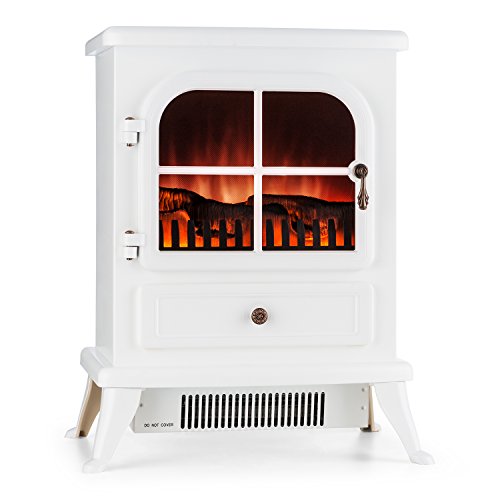 Klarstein St. Moritz - Chimenea eléctrica Virtual, Calefactor, Calefacción, Sistema Independiente de Calefactor, 1850W, 2 Niveles, Termostato, Libre de Fuego y Humo, Blanco