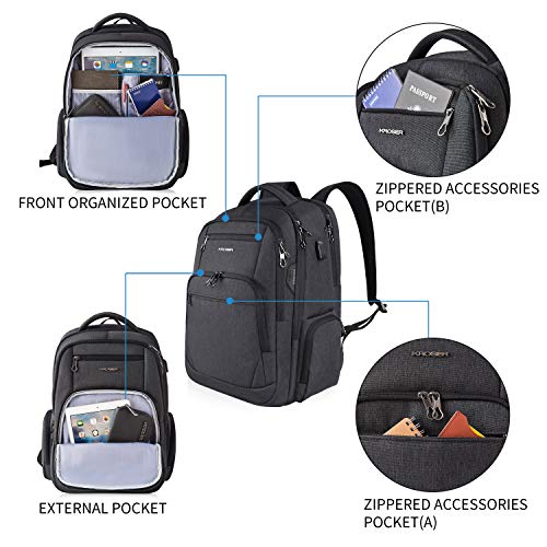 KROSER 17.3" Mochila de Viaje para Portátil Mochila Grande para Computadora Hidrófugo Mochila Escolar con Interfaz de Auriculares Bolsillos RFID para Trabajo/Negocio/Universidad/Hombres/Mujeres