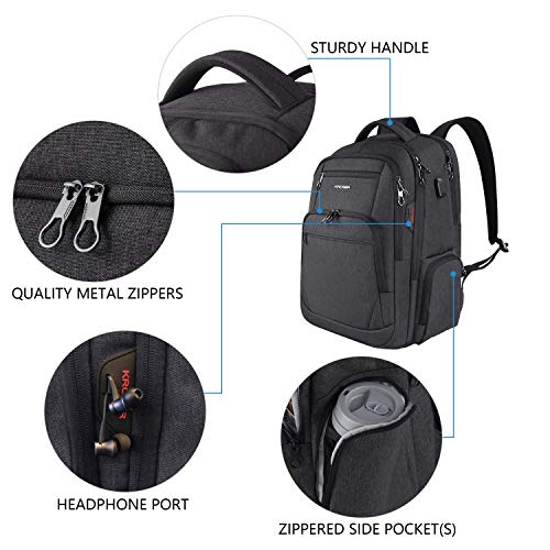 KROSER 17.3" Mochila de Viaje para Portátil Mochila Grande para Computadora Hidrófugo Mochila Escolar con Interfaz de Auriculares Bolsillos RFID para Trabajo/Negocio/Universidad/Hombres/Mujeres