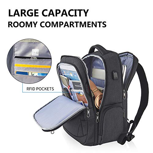 KROSER 17.3" Mochila de Viaje para Portátil Mochila Grande para Computadora Hidrófugo Mochila Escolar con Interfaz de Auriculares Bolsillos RFID para Trabajo/Negocio/Universidad/Hombres/Mujeres