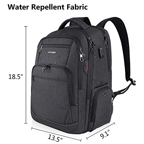 KROSER 17.3" Mochila de Viaje para Portátil Mochila Grande para Computadora Hidrófugo Mochila Escolar con Interfaz de Auriculares Bolsillos RFID para Trabajo/Negocio/Universidad/Hombres/Mujeres