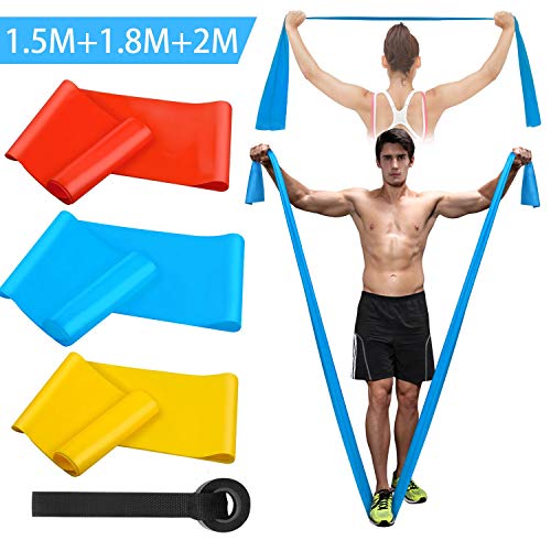 Kuyang Bandas Elasticas Fitness, 3 Piezas 1.5M/1.8M/2.0M Bandas de Resistencia con 3 Niveles , Cintas Elasticas Fitness para Yoga, Pilates, Crossfit, Estiramientos, Muscular, Piernas, Brazos, Fuerza