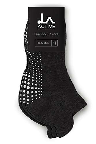 LA Active Calcetines Antideslizantes - 3 Pares - Para Yoga Pilates Ballet Barre Mujer Hombre (Negro x 3, 37-40 EU)