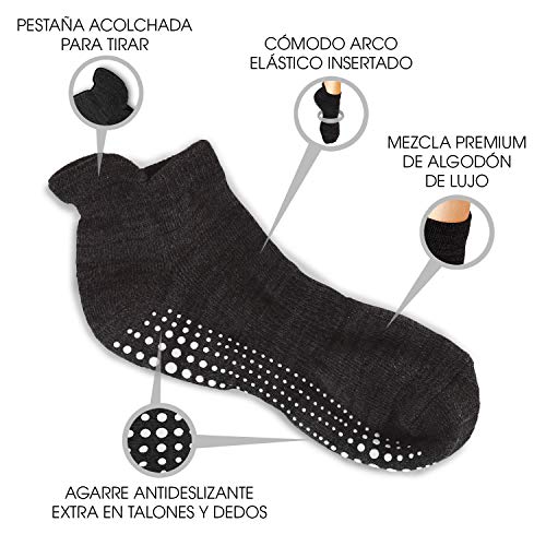 LA Active Calcetines Antideslizantes - 3 Pares - Para Yoga Pilates Ballet Barre Mujer Hombre (Negro x 3, 37-40 EU)