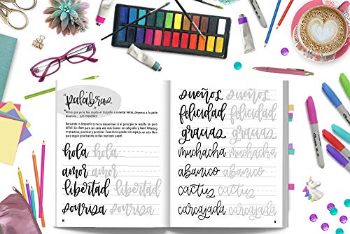 La guía para principiantes de caligrafía moderna y lettering a mano para niños: Un divertido cuaderno de actividades con técnicas paso a paso, ... con los que los más pequeños aprenderán