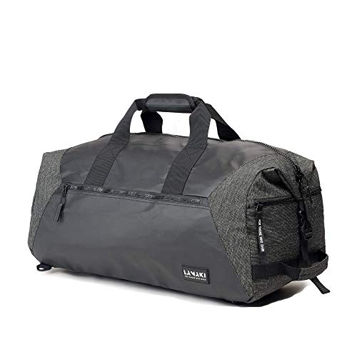 lamaki Holdall Duffel Bag Mochila Black Edition Bolso de Viaje Gimnasio Deporte Oficina Multiuso Diseño Industrial Ampliable Compartimento Calzado Plegable Unisex Hombre Mujer 50L