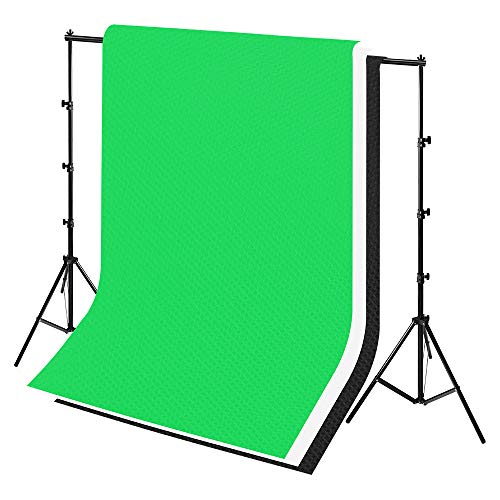 LARS360 2.6M x 3M Soportes de Fondo Sistema de Soporte para Fondo con 1.8M x 2.8M Fondo(Blanco,Negro,Verde) y 3 Abrazaderas de Fondo, para Fotografía y Vídeo