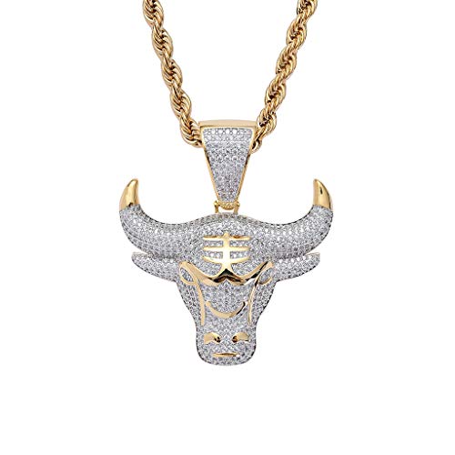 LC8 Jewelry - Colgante de oro de 18 quilates y plata con cadena de 61 cm de cordón inoxidable, diseño de toro de vampiro para hombre