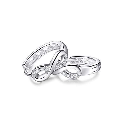 LDUDU Pendientes Aro de mujer/hombre de plata de ley con Cristal/Circonita blanco con sello de plata S925 para mujer hombre niña regalo de Cumpleaños Navidad San Valentin color blanco (Amor eterno)