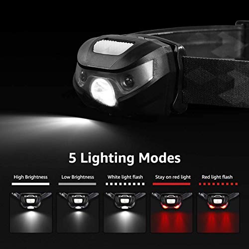 LE Linterna Frontal USB Recargable, 5 Modos de Luz, con Luz Roja, Ligera Elástica, para Ciclismo, Running, Correr, Deporte Nocturno