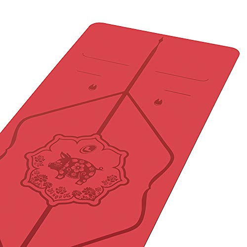 Liforme Esterilla de Yoga Año del Cerdo - Mejor Estera De Yoga del Mundo con Sistema De Alineación Patentado - Yoga Mat Ecológica y Completamente Antideslizante - Edición Especial Animales - Rojo