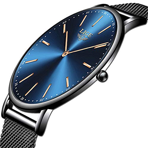 LIGE Relojes Hombre Azul Ultrafino Impermeable Acero Inoxidable Reloj Hombre Moda Simple Negocios Analógico Cuarzo Relojes