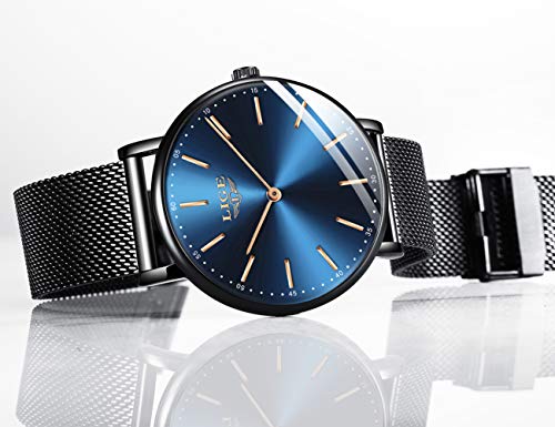 LIGE Relojes Hombre Azul Ultrafino Impermeable Acero Inoxidable Reloj Hombre Moda Simple Negocios Analógico Cuarzo Relojes