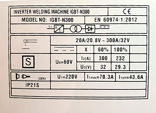 Linea Soldador Inverter 300A 15 KVA de Potencia Tecnologia IGBT Corriente Continua DC MMA Pantalla Incluye 2 Electrodos, Careta, Cepillo - Piqueta, Pinza Negativo, Pinza Porta Electrodo