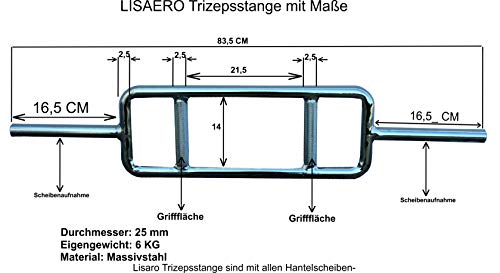 Lisaro - Barra para tríceps de 25 mm sin rosca de acero, incluye 2 Collar, tríceps, bíceps, barra de bíceps, barra de bíceps