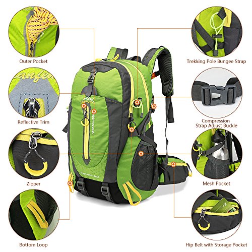 Lixada 40L Resistente al Agua Mochila, Portátil Mochila Trekking, Laptop Daypack, Durable Impermeable, para Escalada, Viajes, Actividades al Aire Libre (Negro)