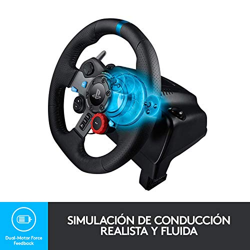 Logitech G29 Driving Force Volante de Carreras y Pedales, Force Feedback, Aluminio Anodizado, Palancas de cambio, Volante de Cuero, Pedales Ajustables, Enchufe EU, PS4/PS3/PC/Mac, Negro