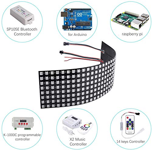 Longruner WS2812B Led Strip Panel Kit Matriz 8x32 256 Píxeles Digital Integrado Flexible WS2812B IC Luz LED con Iluminación de Color De Sueño Completo DC5V LWS03