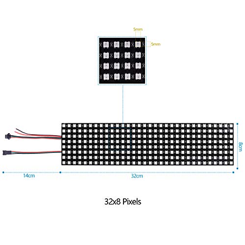 Longruner WS2812B Led Strip Panel Kit Matriz 8x32 256 Píxeles Digital Integrado Flexible WS2812B IC Luz LED con Iluminación de Color De Sueño Completo DC5V LWS03