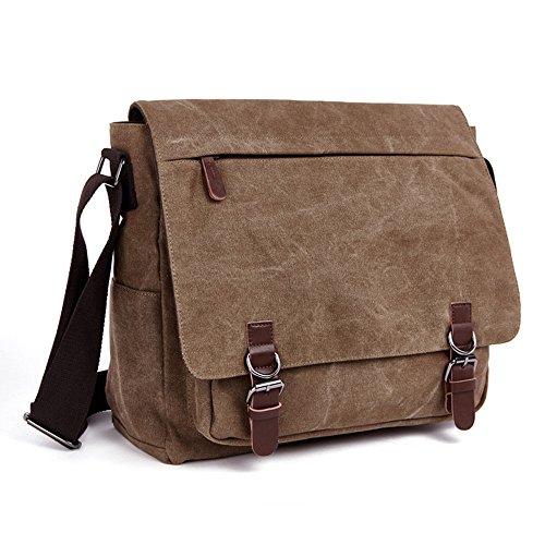 LOSMILE Hombres Lona Bolso de Bandolera La Bolsa de Mensajero Bolsa de Lona Bolsa de Hombro 16 Pulgadas Bolsa de Ordenador. (Café)