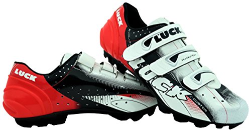 LUCK Zapatillas de Ciclismo Extreme 3.0 MTB,con Suela de Carbono y Triple Tira de Velcro de sujeción ademas de Puntera de Refuerzo. (44 EU, Rojo)