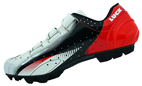 LUCK Zapatillas de Ciclismo Extreme 3.0 MTB,con Suela de Carbono y Triple Tira de Velcro de sujeción ademas de Puntera de Refuerzo. (44 EU, Rojo)