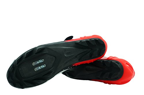 LUCK Zapatillas de Ciclismo Extreme 3.0 MTB,con Suela de Carbono y Triple Tira de Velcro de sujeción ademas de Puntera de Refuerzo. (45 EU, Rojo)