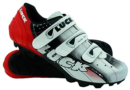 LUCK Zapatillas de Ciclismo Extreme 3.0 MTB,con Suela de Carbono y Triple Tira de Velcro de sujeción ademas de Puntera de Refuerzo. (Rojo 42 EU)