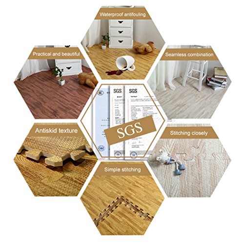 LUVODI 24 Piezas Alfombra Puzzle de Espuma EVA 60 x 60 Alfombrilla Antideslizante de Grano de Madera Estera de Goma para Suelo Gimnasio Bebe Color Marrón Claro