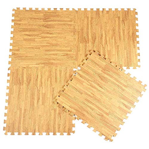 LUVODI 24 Piezas Alfombra Puzzle de Espuma EVA 60 x 60 Alfombrilla Antideslizante de Grano de Madera Estera de Goma para Suelo Gimnasio Bebe Color Marrón Claro