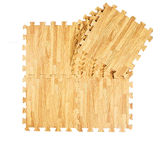 LUVODI 24 Piezas Alfombra Puzzle de Espuma EVA 60 x 60 Alfombrilla Antideslizante de Grano de Madera Estera de Goma para Suelo Gimnasio Bebe Color Marrón Claro