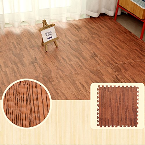 LUVODI 24PCS Alfombra de Espuma EVA Alfombrilla de Puzzle de Grano de Madera Esterilla Antideslizante para Niños Suelo Gimnasio 60x60CM Color Marrón