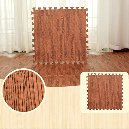 LUVODI 24PCS Alfombra de Espuma EVA Alfombrilla de Puzzle de Grano de Madera Esterilla Antideslizante para Niños Suelo Gimnasio 60x60CM Color Marrón