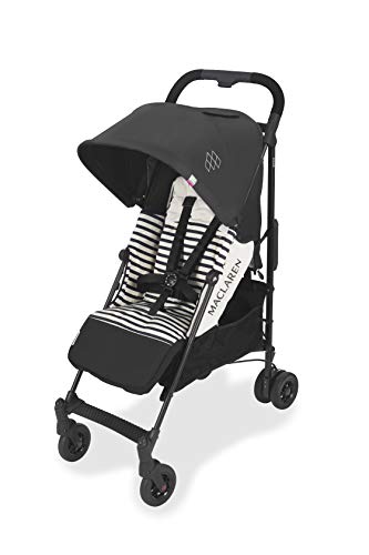 Maclaren Quest arc Silla de paseo - ligero, manillar unido, para recién nacidos hasta los 25kg, Asiento multiposición, suspensión en las 4 ruedas, Negro/Blanco Raya