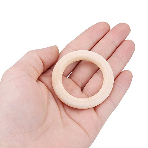 Madera Mordedor Anillos 50Pcs, Anillos de Madera para Manualidades, Anillas Anillos Madera Círculo, Natural Madera Círculo Redonda para Manualidades Llavero Campana de viento DIY(50mm)