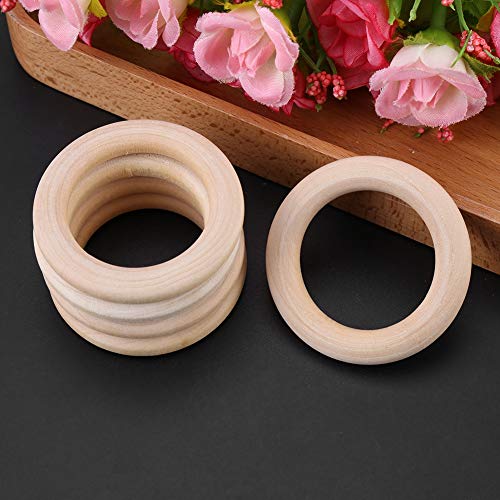 Madera Mordedor Anillos 50Pcs, Anillos de Madera para Manualidades, Anillas Anillos Madera Círculo, Natural Madera Círculo Redonda para Manualidades Llavero Campana de viento DIY(50mm)