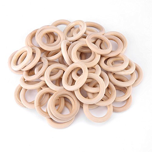 Madera Mordedor Anillos 50Pcs, Anillos de Madera para Manualidades, Anillas Anillos Madera Círculo, Natural Madera Círculo Redonda para Manualidades Llavero Campana de viento DIY(50mm)